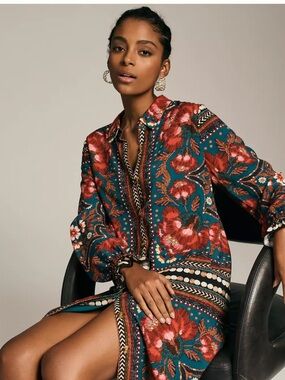 Anthropologie X Farm Rio Long-Sleeve Shirt Dress $198